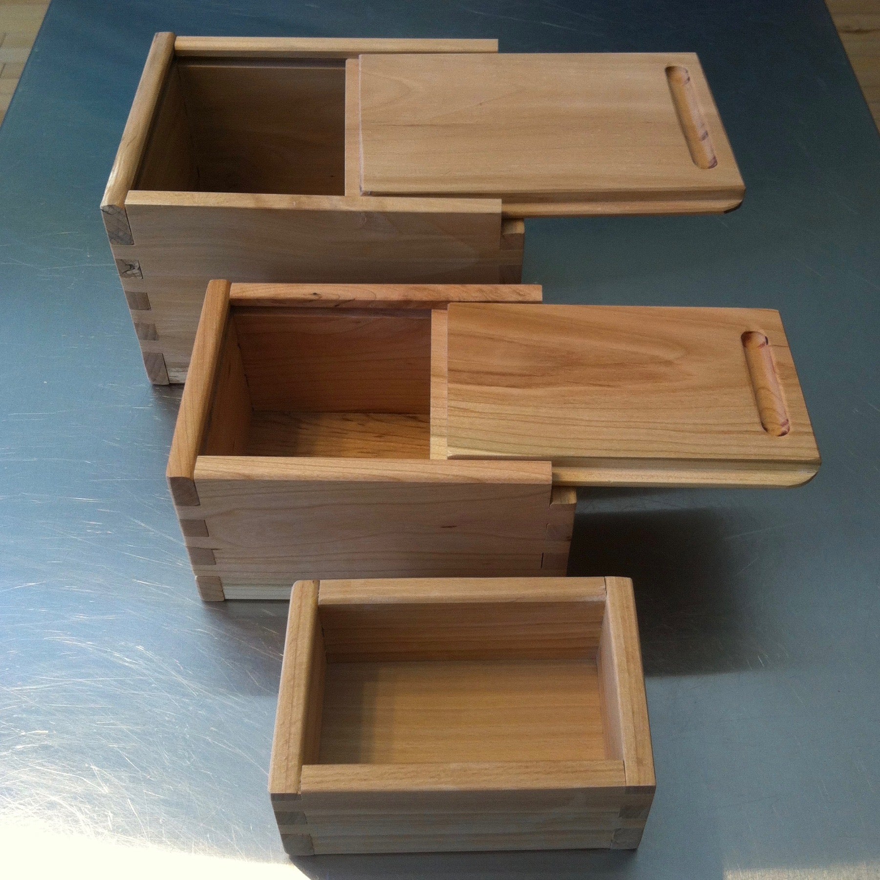 Nested Set of Three Boxes with Beech and Cherry