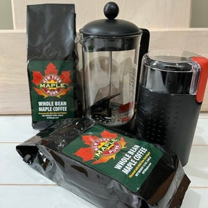 Paul de Lima Whole Bean Maple Coffee with Bodum French Press and Grinder