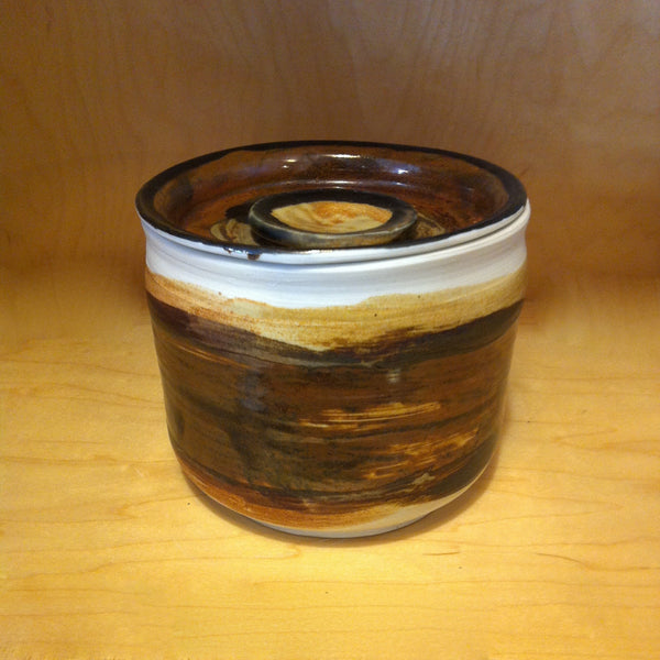 Lidded Crock, Brown/Tan